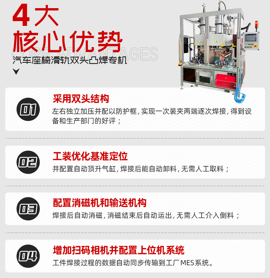 汽車(chē)座椅滑軌雙頭凸焊專(zhuān)機(jī)核心優(yōu)勢(shì)
