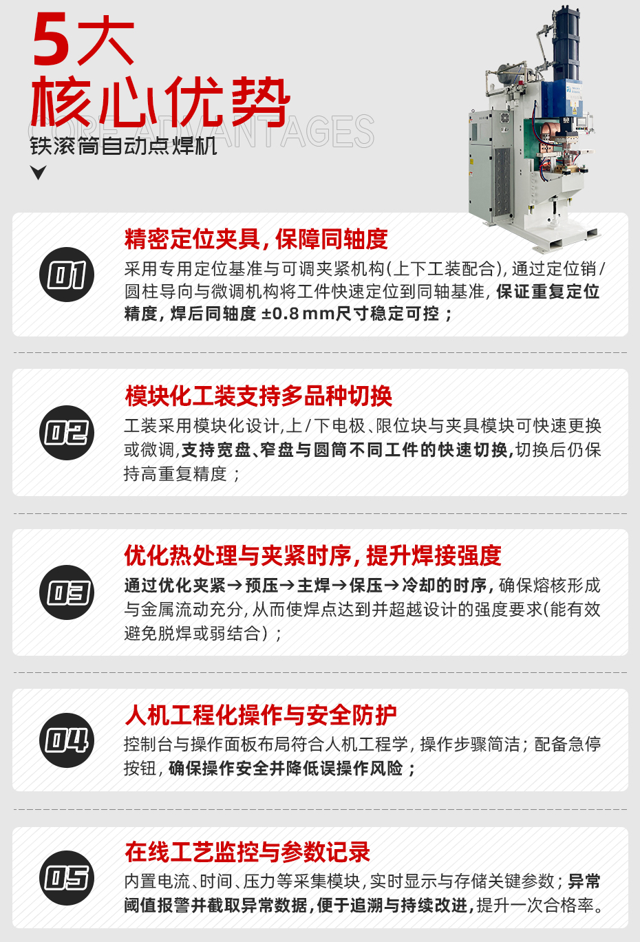 鐵滾筒自動(dòng)點(diǎn)焊機(jī)詳情核心優(yōu)勢(shì)